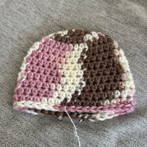 Handmade Pink and Brown Crochet newborn Baby Beanie